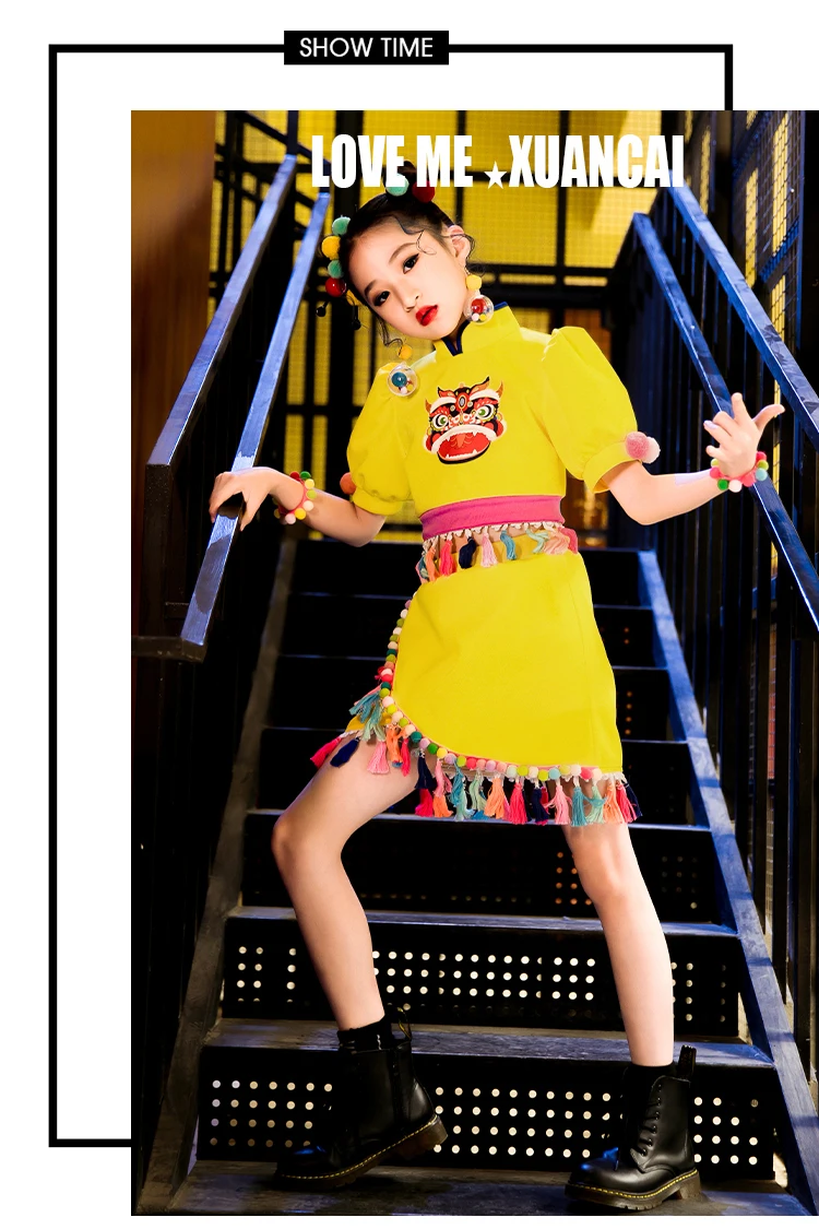 Летен Танцов костюм за момичета, панорамен костюм за улични танци в стил хип-хоп, Дрехи за джаз танци в китайски стил, костюм за изяви