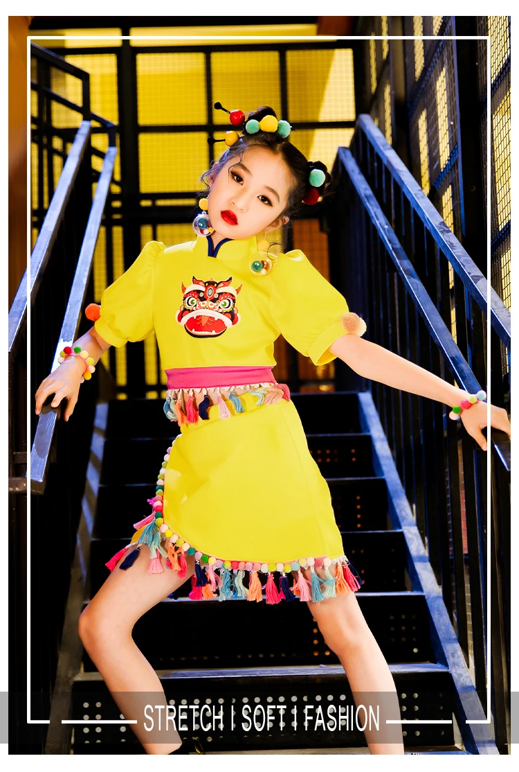 Летен Танцов костюм за момичета, панорамен костюм за улични танци в стил хип-хоп, Дрехи за джаз танци в китайски стил, костюм за изяви