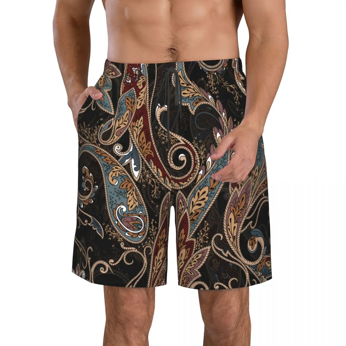 Летни мъжки къси панталони с 3D принтом Пейсли, плажни хавайски домашни къси панталони на съвсем малък за почивка