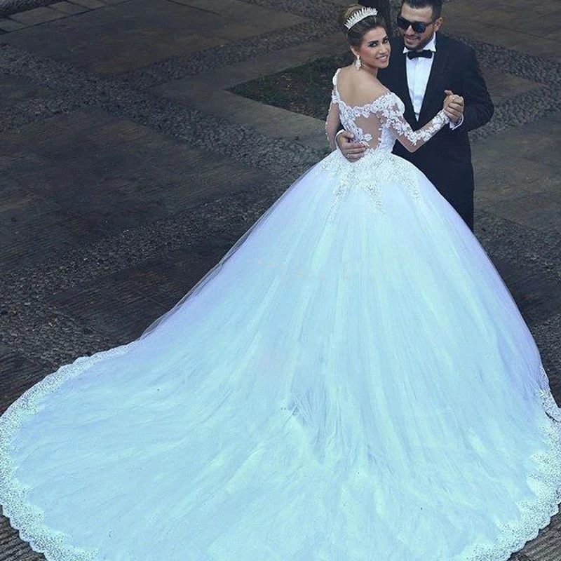 Луксозни Сватбени рокли Принцеса Трапецовидна Форма G07 2023, Очарователно Дантелено на Булката рокля с дълъг ръкав за жени