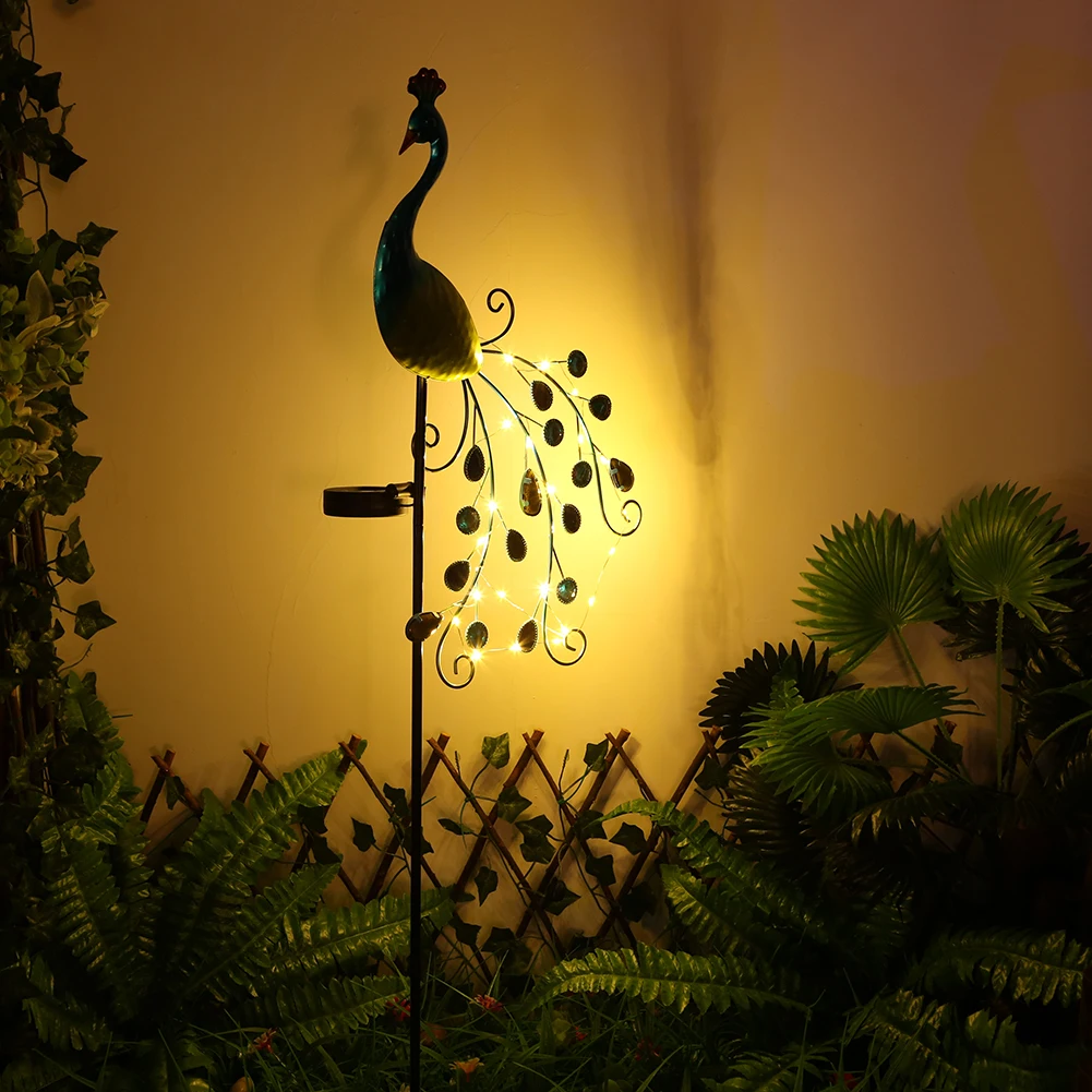 Метален Паун, led лампа за употреба на декор, Градински слънчева светлина за 300 ма, Ретро-градински орнамент, лампа за двора пистата, косене на трева