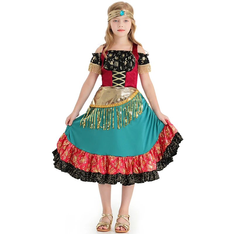 Момиче, Мексикански костюм танцьори на фламенко, Цигански Салун, Танци, Карнавали, Хелоуин, Необичайно премяна