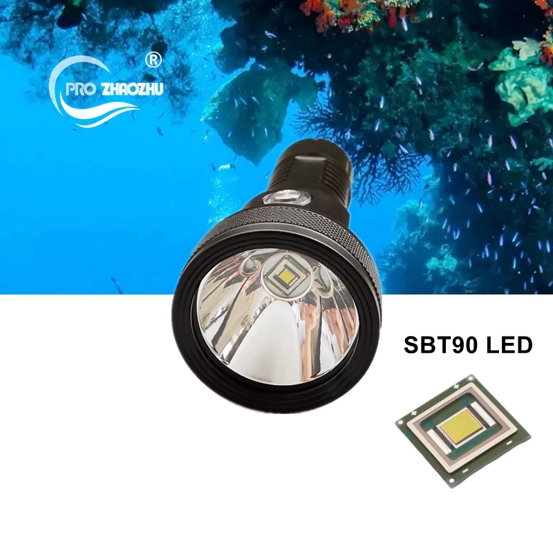 Мощен фенер за гмуркане SBT90.2 LED 6000 Лумена 26650 Акумулаторна лампа за гмуркане