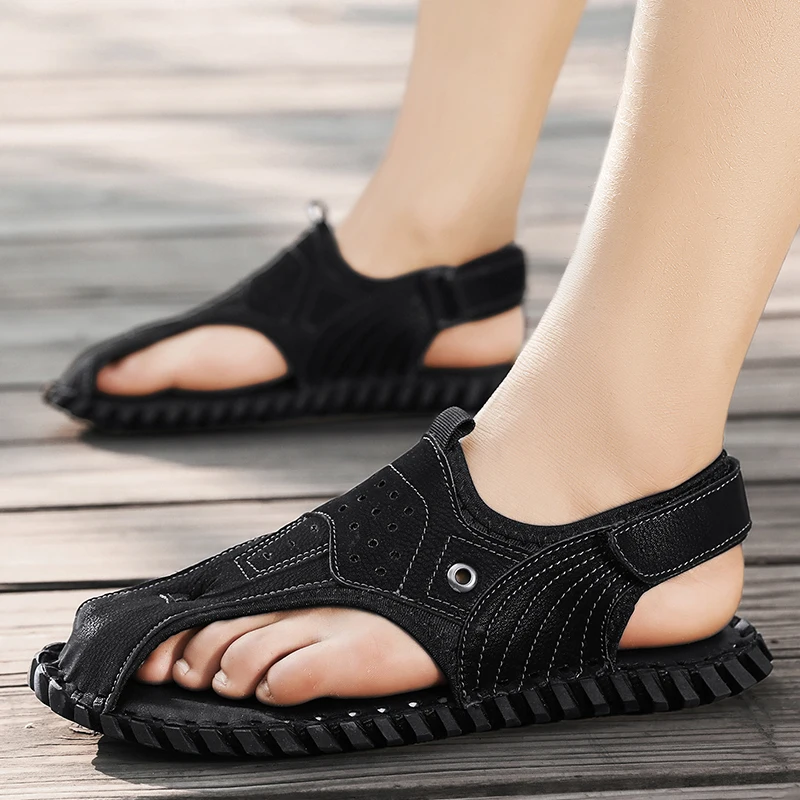 Мъжки ежедневни сандали, 2023, Лятна градинска и плажна обувки за мъже, Нови мъжки сандали на равна подметка със затворени пръсти, чехли голям размер