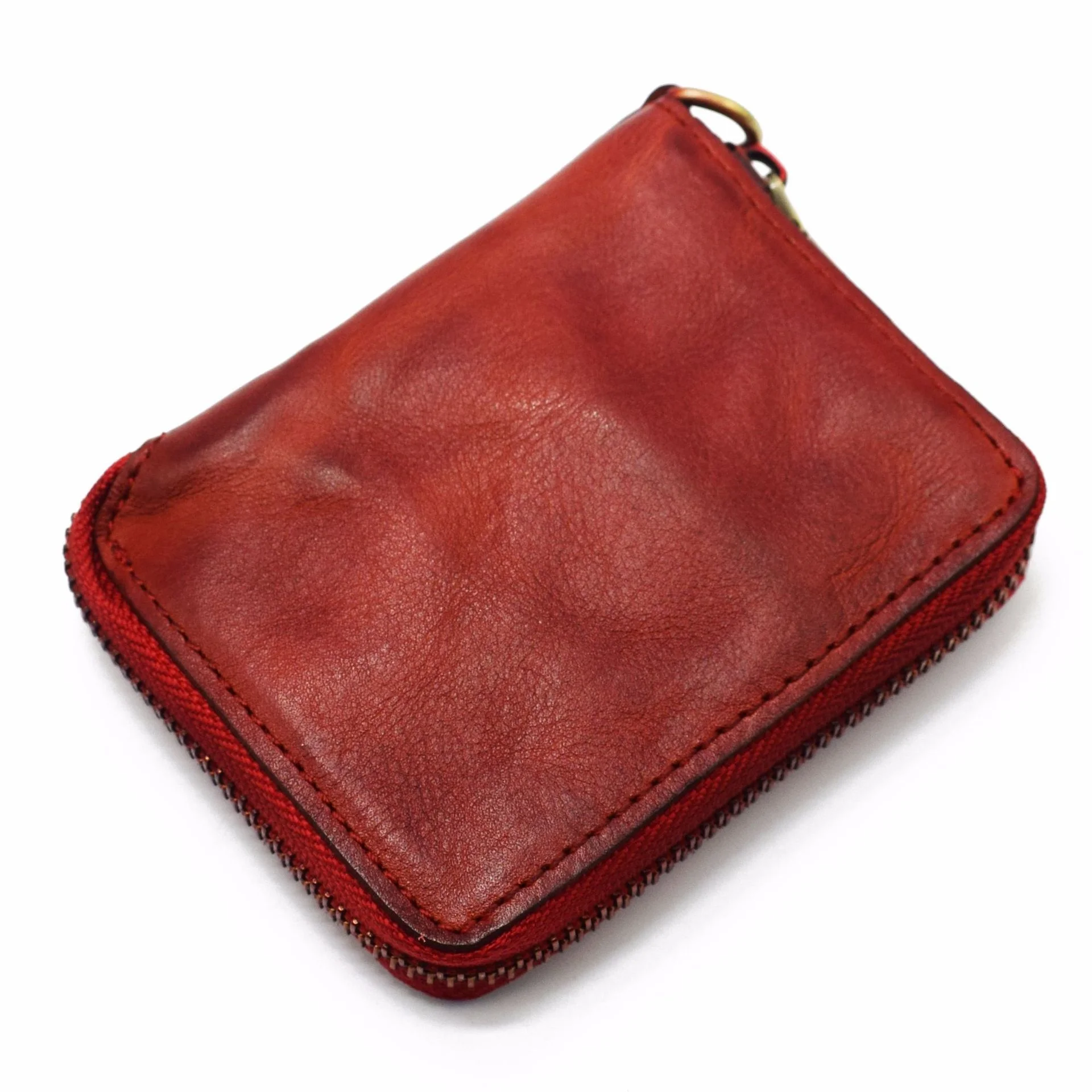 Мъжки ретро кратък портфейл с цип, От телешка кожа с горния слой, многофункционална чанта за визитки от кожа растително дъбени Zero