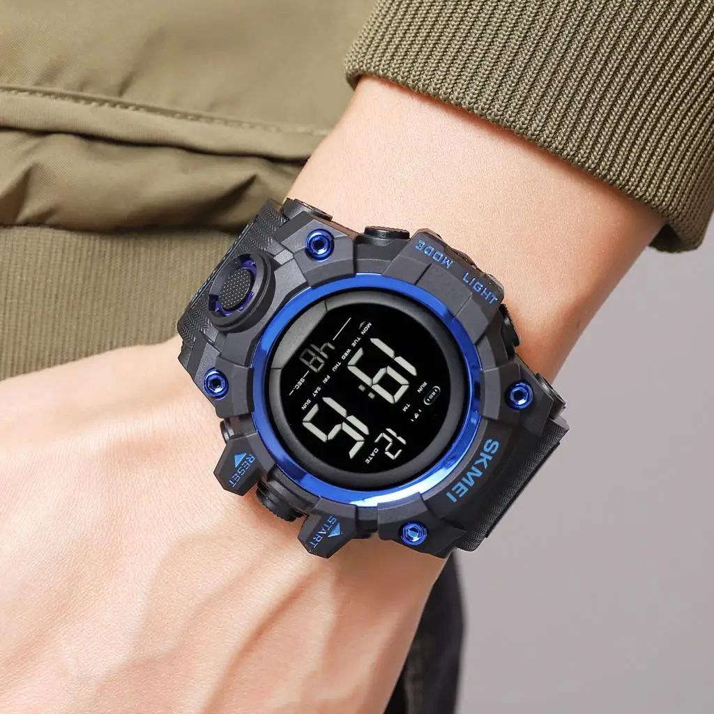 Мъжки спортни часовници SKMEI с цифрово обратното броене За мъже Casual хронометър с подсветка 5 бара, Водоустойчив ръчен часовник с Календар