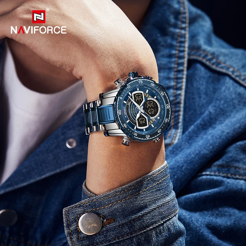Мъжки часовник NAVIFORCE, луксозна марка, модерни спортни бизнес кварцови часовници, водоустойчиви Цифрови аналогови часовници е от неръждаема стомана