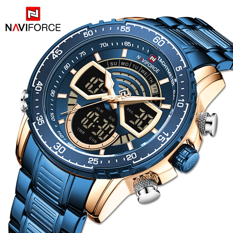 Мъжки часовник NAVIFORCE, луксозна марка, модерни спортни бизнес кварцови часовници, водоустойчиви Цифрови аналогови часовници е от неръждаема стомана