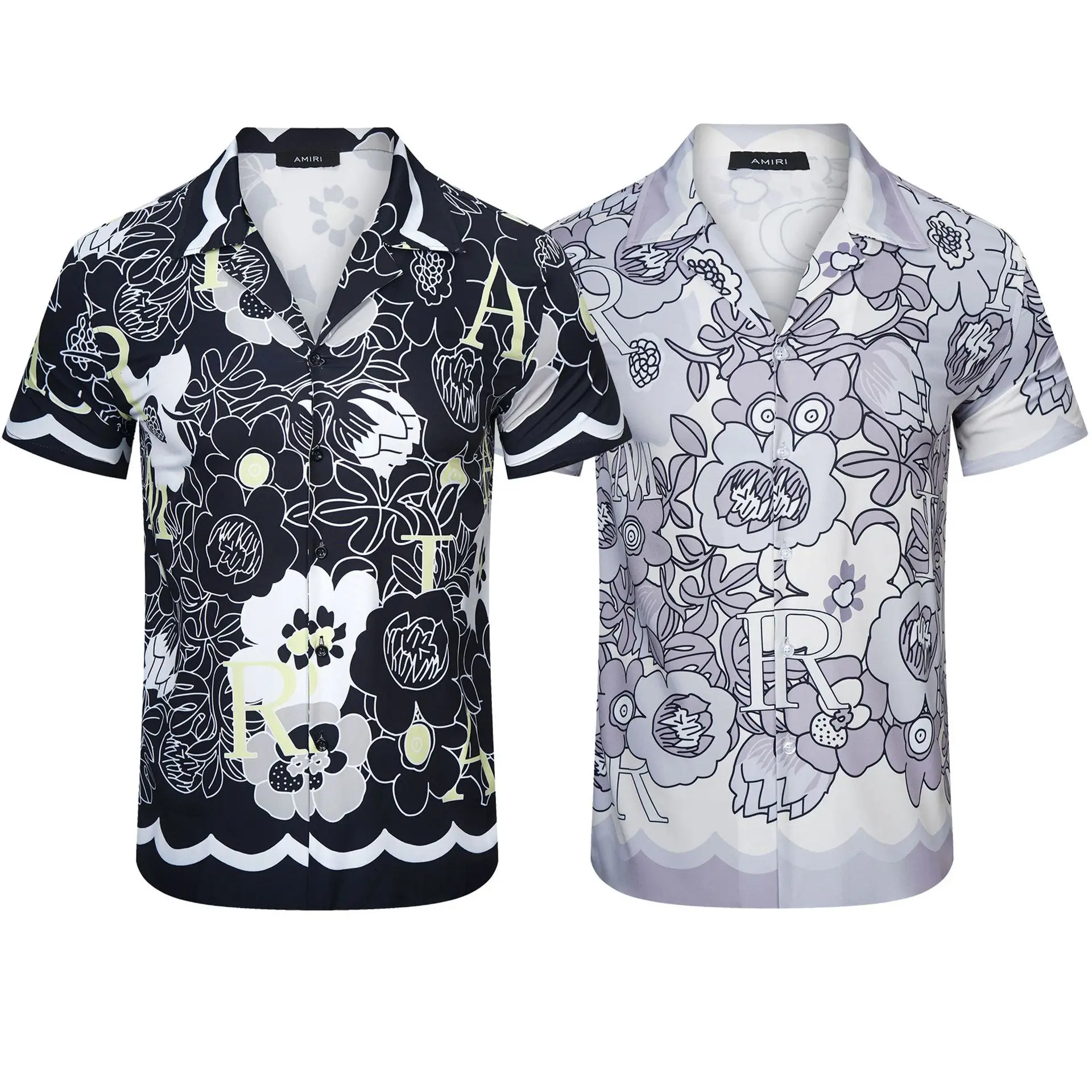 Нова мъжка риза с къси ръкави и гавайским принтом AMR, плажни хавайски мъжки ризи