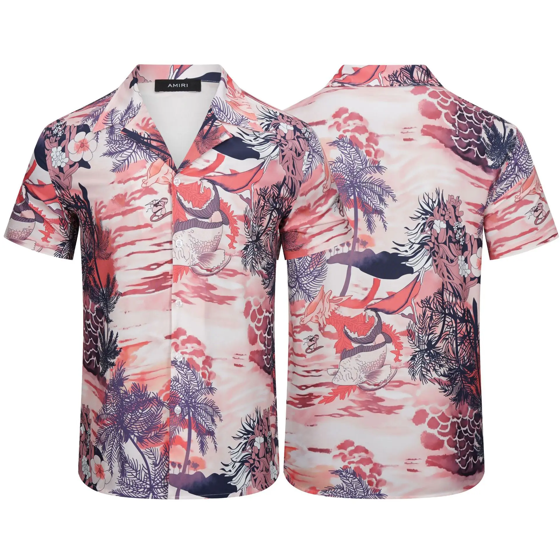 Нова мъжка риза с къси ръкави и гавайским принтом AMR, плажни хавайски мъжки ризи