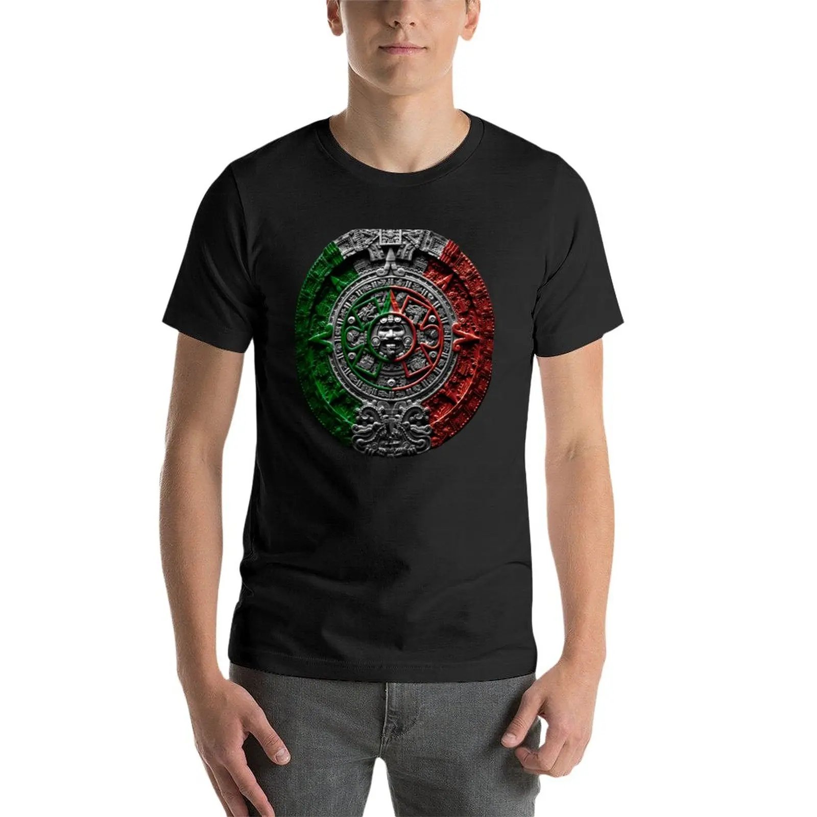 Нова тениска aztec calendar mexico chicano, тениски оверсайз, тениски с графични щампи, бързо съхнещи тениски, мъжки тениски