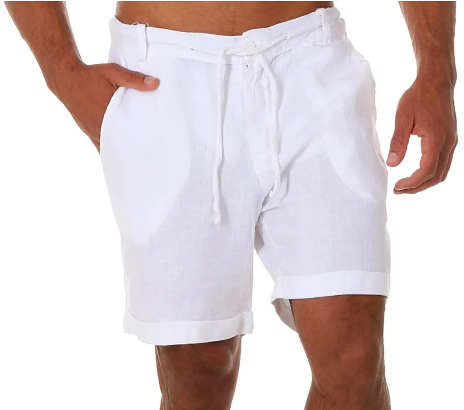 Нови мъжки къси панталони от памук и лен, ежедневни панталони, мъжки летни дишащи обикновена ленени панталони, Градинска облекло за фитнес S-4XL