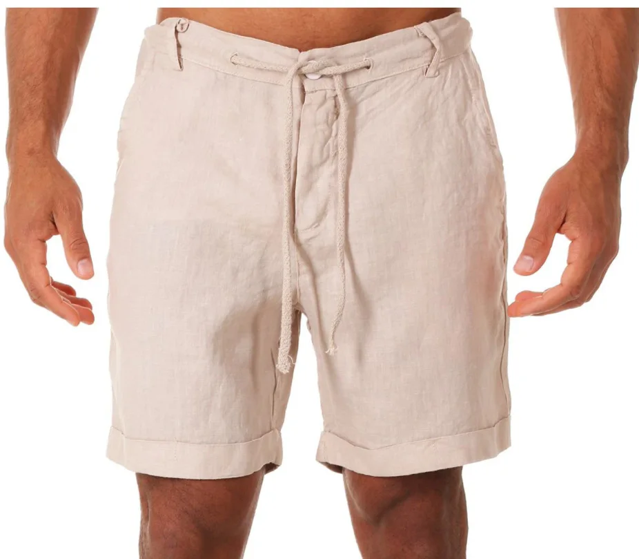 Нови мъжки къси панталони от памук и лен, ежедневни панталони, мъжки летни дишащи обикновена ленени панталони, Градинска облекло за фитнес S-4XL