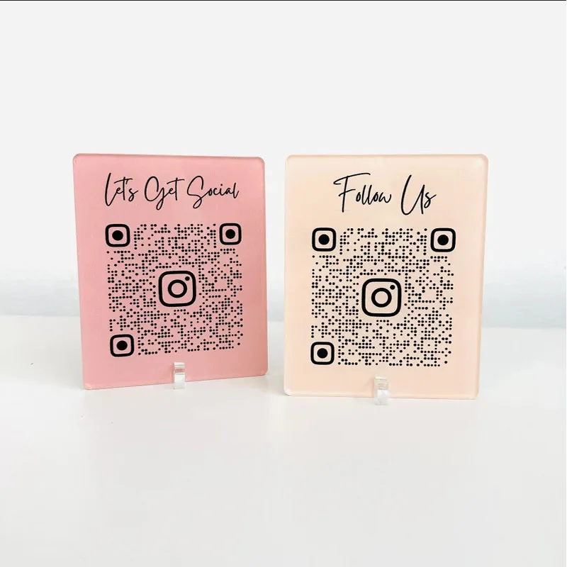 Обичай Знак QR-код Акрилни дисплея Нека да получим знак на Instagram в социалните мрежи за вашия бизнес, салон, ресторант, бар
