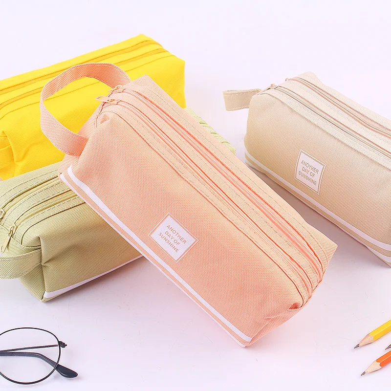 Пеналы голям капацитет Kawaii, 6 цвята, двуслойни холщовые чанта с цип за момичета, ученически пособия, канцеларски материали