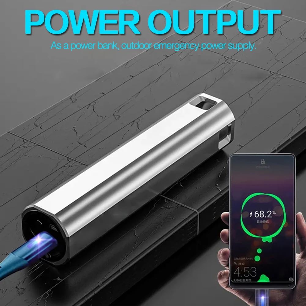Преносим USB акумулаторна фенерче, джобен фенер, може да се използва и като захранващ блок, водоустойчив фенер с вградена батерия