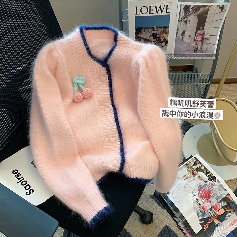 Пуловер-жилетка, дамски пролетно новост 2023, сладка къса вязаная сако от плюш в чужд стил