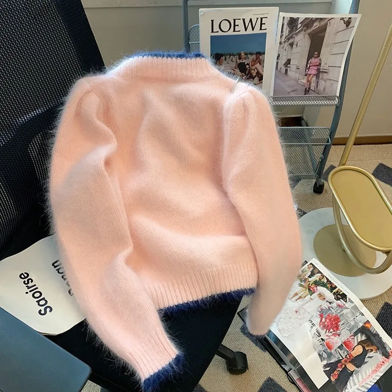 Пуловер-жилетка, дамски пролетно новост 2023, сладка къса вязаная сако от плюш в чужд стил