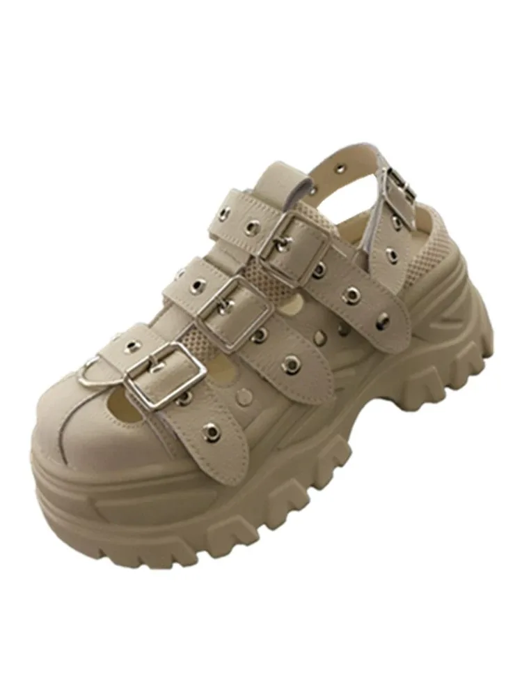 Сандали на платформа Дамски обувки с Катарама, обувки-лодка с Нитове, Дизайнерски Сандали, Мотоциклетни Чехли, Луксозни Zapatos Slingback, Sapatos Feminino