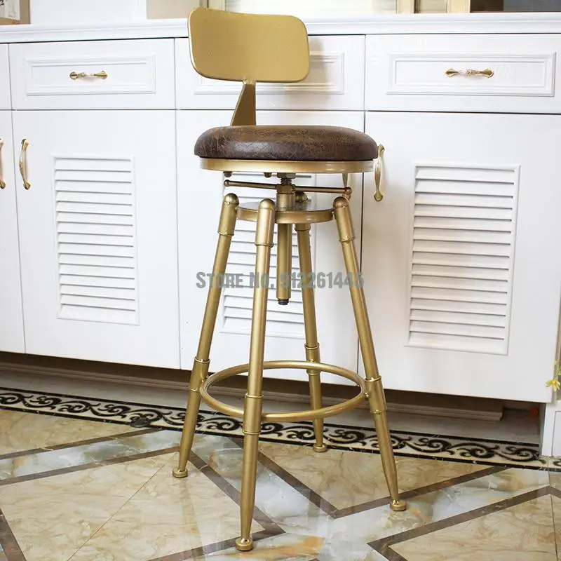 Скандинавски златен бар стол, бар стол, въртящ подвижен стол, стол с висока прическа, iron домашен бар стол