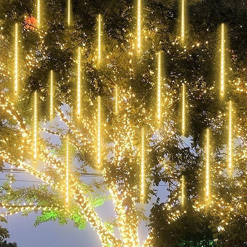 Слънчев LED Метеоритен дъжд, земни светлини, Водоустойчив падаща капка дъжд, Страхотна струнен лампа за Коледа на Празнични партита, Декорация двор 2024
