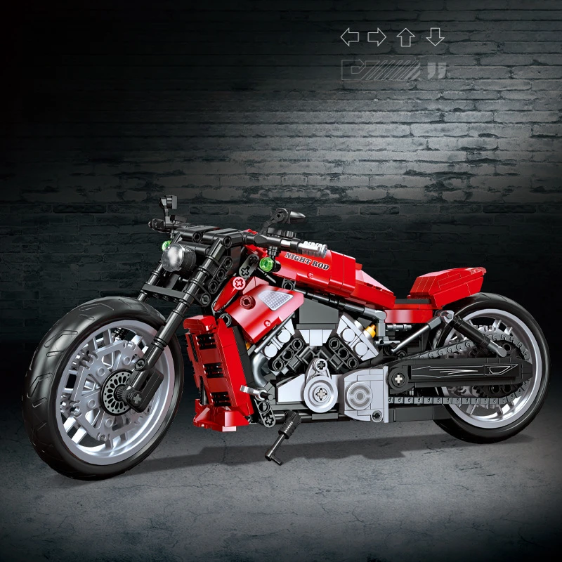 Строителни тухли JIE－STAR, Нощен червен Демон, модел на мотоциклет за момчета, сглобяване на играчки за мотоциклети