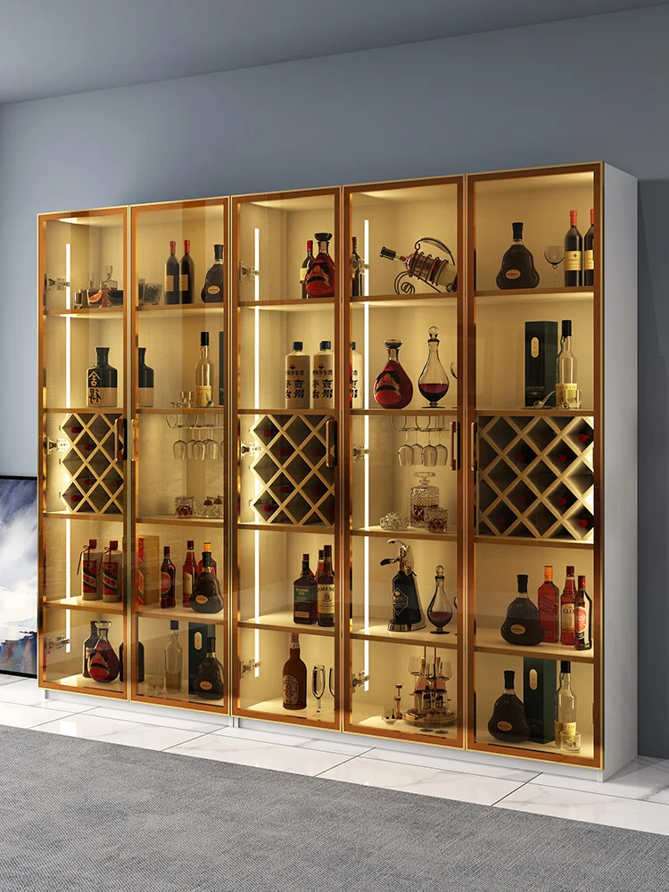 Стъклена винен шкаф с индукция на фара, решетка за червено вино, богат на функции разход на винен шкаф от масивно дърво