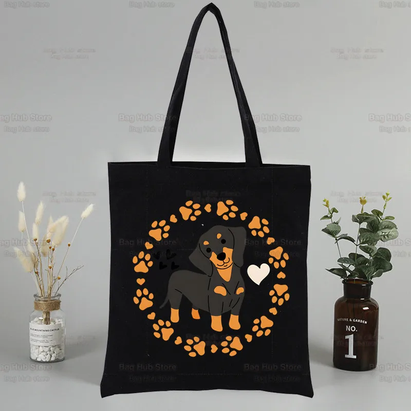 Такса Текель, Забавно сладко куче, домашен любимец със стил Харадзюку, Черни чанти за пазаруване, Холщовая чанта-тоут, Множество тъканта, чанта, чанти през рамо