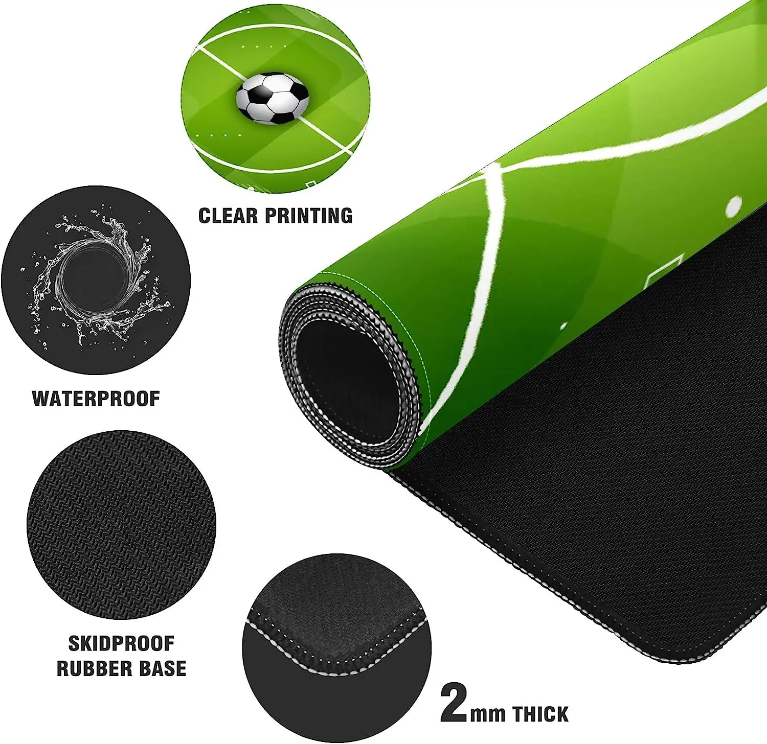 Футбол на зеления футболно игрище, Игрална Подложка за мишка с Неплъзгащи гумена основа 35,4 x 15,7 инча, Зашити край, Подложка за мишка за лаптоп