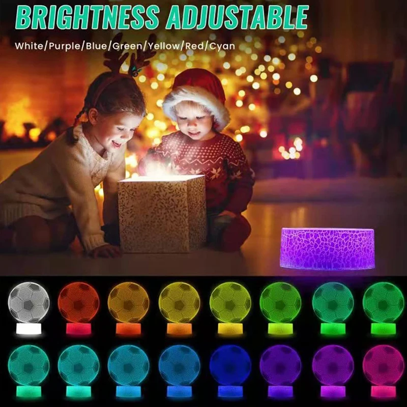 Футболна 3D иллюзионная лампа, Футболни подаръци за момчета и момичета, лека нощ с дистанционно управление 16 цвята, Настолна лампа