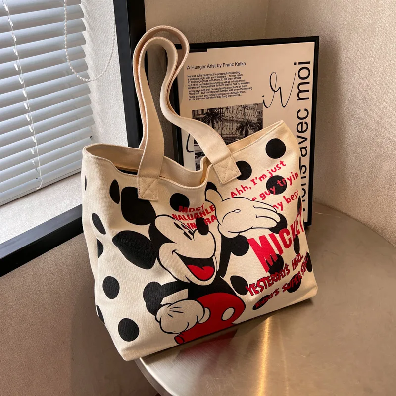 Холщовая чанта с Изображение на Дисни Мики Маус, Женствена чанта с Голям капацитет, 2023, Нова Мультяшная Ръчна чанта на едно рамо 46x33x18 см