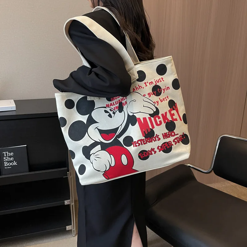 Холщовая чанта с Изображение на Дисни Мики Маус, Женствена чанта с Голям капацитет, 2023, Нова Мультяшная Ръчна чанта на едно рамо 46x33x18 см