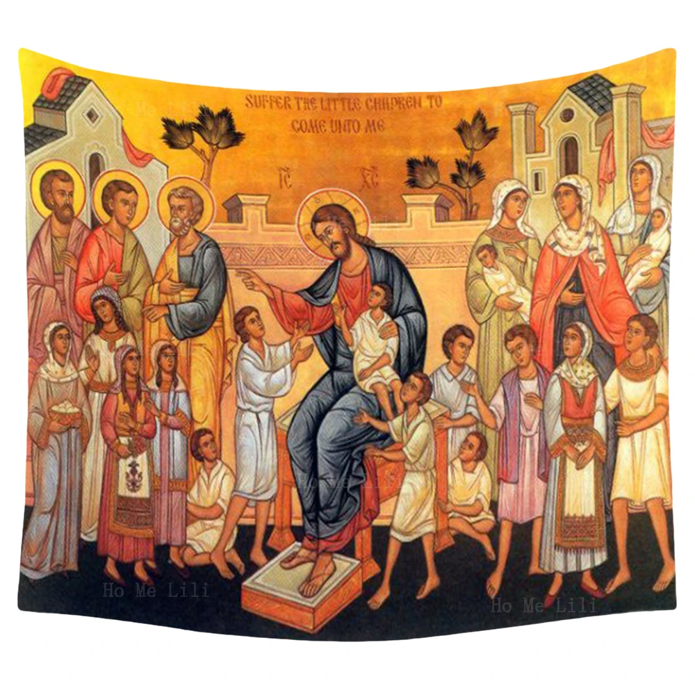 Христос благославя децата, Възкресението на Исус е Кръщението Господне, православни икони, гоблени от Ho Me Pipi за всекидневна декор