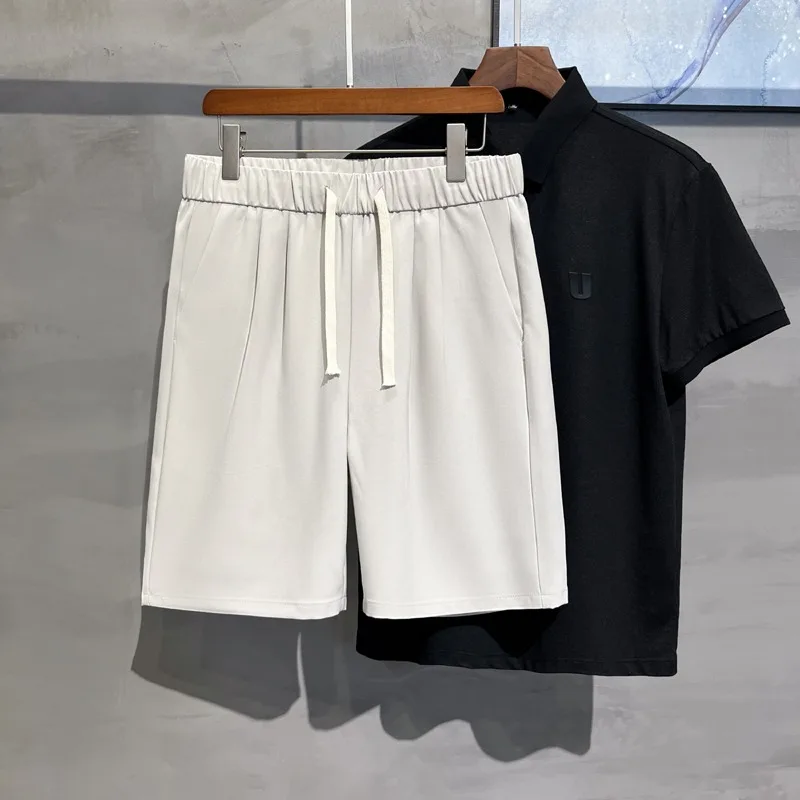 Чисти широки шорти S-4XL, Мъжки Умни ежедневни корейски модни Летни тънки дишащи минималистичные панталони с шнурком за младежи и студенти