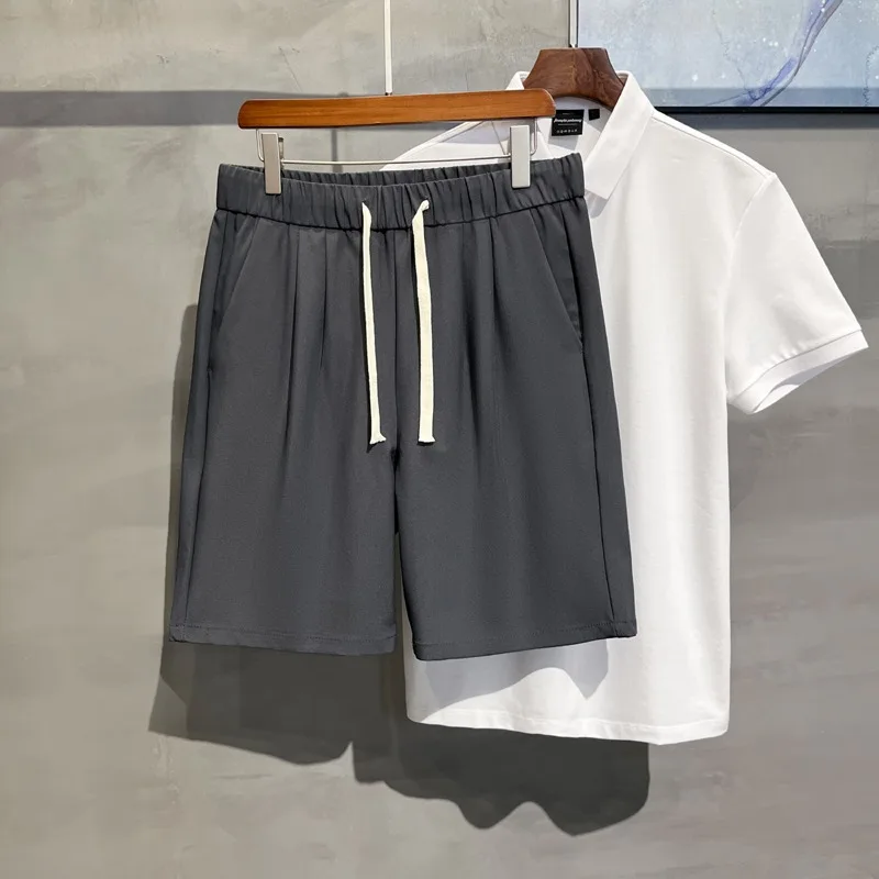 Чисти широки шорти S-4XL, Мъжки Умни ежедневни корейски модни Летни тънки дишащи минималистичные панталони с шнурком за младежи и студенти