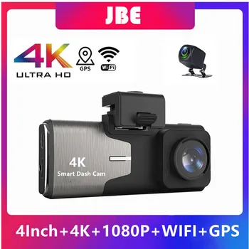 Авто Dvr Камера за 4K 4 Инча на Sony IMX415 Ultra HD 3840*2160P Авто Dvr За Шофиране Огледало за обратно виждане с Две Лещи Dash Cam GPS