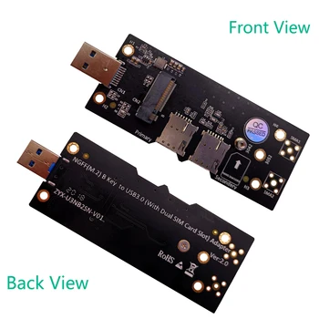 Адаптер NGFF (M. 2) към USB 3.0 с два слота за NANO SIM карта за модул 3G/4G/5G с поддръжка на СИМ-8-контактен конектор за карти