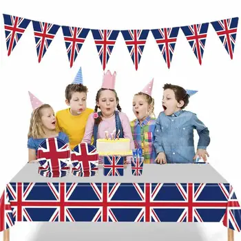 Аксесоари за Партита с Флага на Великобритания 2023 парти в чест на Коронацията на крал Карл III 114шт Чинии Юниън Джак Британски аксесоари за Партита
