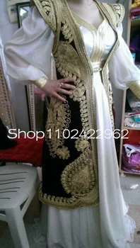 Албански Кафтан, Рокли за абитуриентски бал с жакетом, Апликация от златни дантели, Двойка, Арабски Дубай Кафтан, Мароканско вечерна рокля