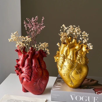 Анатомический саксия във формата на сърце от смола, Ваза във формата на сърце, Контейнер за сухи цветя, Вази, Саксии, Скулптури във формата на сърце, саксия, украса за дома