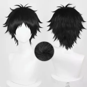 Аниме Хайкюу!! Перука за Cosplay Akaashi Кейджи, черна къса коса, термоустойчиви синтетични аксесоари за парти в чест на Хелоуин, реквизит