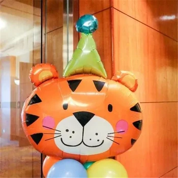 Балон от алуминиево фолио с глава на тигър-клоун във формата на мультяшного на животното, балон от алуминиево фолио, украса за парти по случай рождения ден