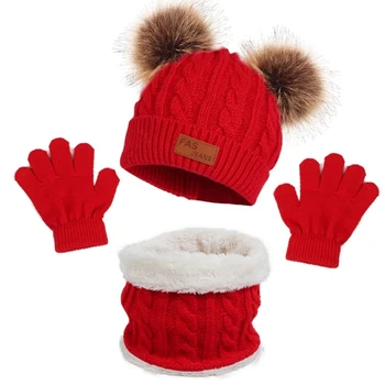 Бебешки аксесоари Зимна шапка и Ръкавици Маточната Кърпичка Топло Вязаная шапка на една Кука Ръкавици