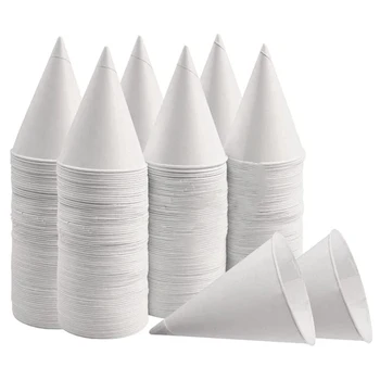Бели Хартиени Чашки във формата на конус, Чаши във формата на снежен конус, Запечатани Картонени Чаши във формата На конус С покритие за Киша, бритого лед, вода 200шт