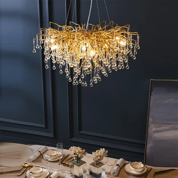 Блестящ кристал, led окачен лампа GoldenChandelier, Модерно осветление кухня, Хотелска зала, търговски център за дома подвесного лампа