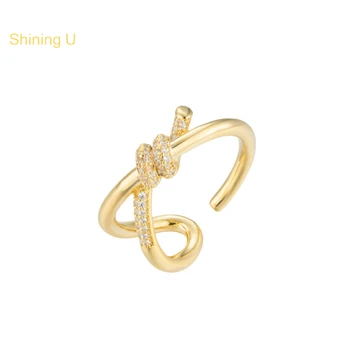 Блестящо отворен пръстен с U-образен възел за жени, показалец, мода декорация, подарък SUR1086