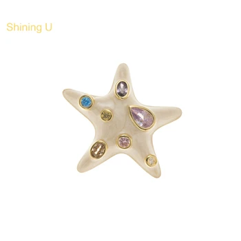 Брилянтна брошка във формата на морска звезда U за жени, Эмалированная звезда, Модни бижута, аксесоари за костюм, Летен SUBR5339