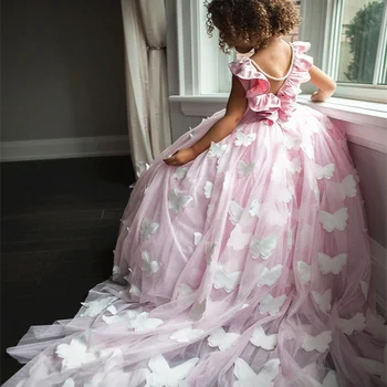 Бъдещето на тюлевое рокля с цветя модел за момичета и пеперуди, ръчно изработени, разкошни бални рокли за момичета, празнични, детски рокли по поръчка