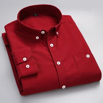 Вельветовая мъжка риза, мъжка риза с дълъг ръкав, мъжки корея приталенная однотонная инчов риза, есен облекло ropa, ризи за мъже