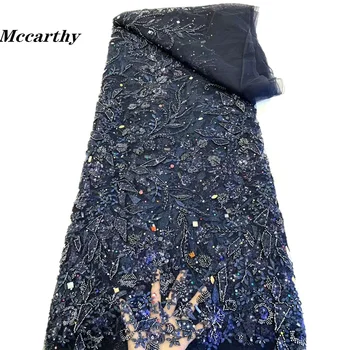 Висококачествена лейси плат, ръчно изработени Mccarthy, расшитая мъниста, Френско Бельо Сватбена рокля, расшитое аквамариновой тюлевой кърпа WS375Q